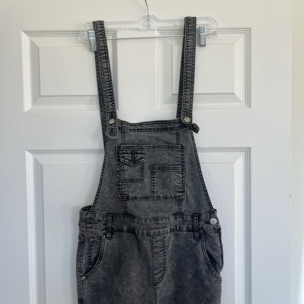 Free People Skinny Washed Overalls Dark Grey Size 27 - Picture 8 of 10
